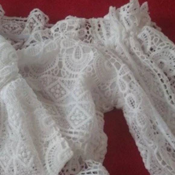 Bell Sleeve Tie Front Lace Crop Top - Picture 7 of 7